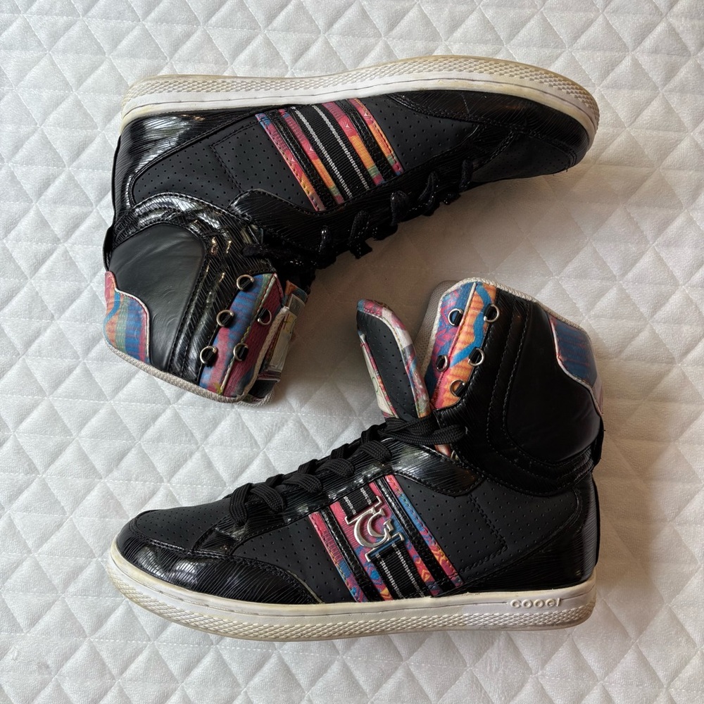 Y2K Coogi Women’s Sneakers High Top Black W/ Rainbow Trim Size 10